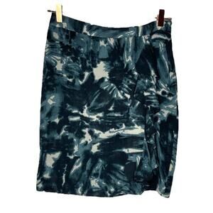Ann Taylor Womens Faux‎ Wrap Silk Ruffle Skirt Blue Gray Abstract Print Size 2